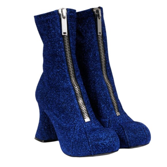 Stella McCartney Womens Glitter Metallic Front Zip Boots US 7.5 EU 37.5 Blue